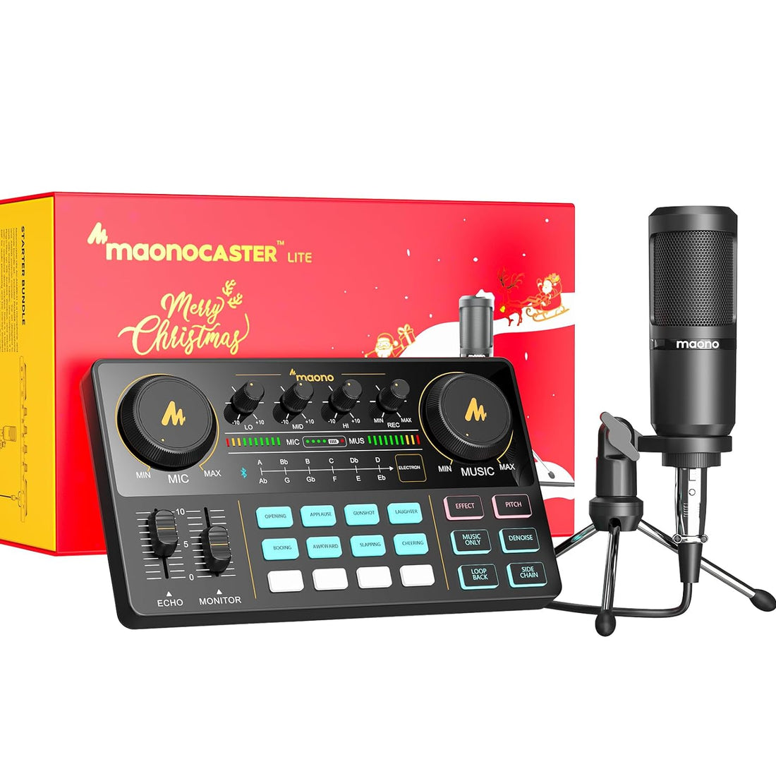 MAONO Podcast Equipment Bundle Audio Interface All-in-One Podcast Production Studio with 3.5mm Microphone for Live Streaming, Podcast Recording, PC, Smartphone MaonoCaster (S1 Christmas Gift Bundle)