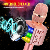BONAOK Wireless Bluetooth Karaoke Microphone with controllable LED Lights,4 in 1 Portable Karaoke Machine Mic Speaker for All Smartphones, Birthday Holiday Party Gifts for Kids & Adults Q36 Champagne