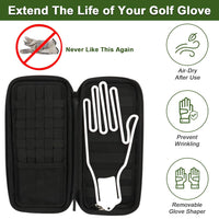 Fenghome Golf Glove Holder, Golf Accessory Protective Case with Attachable Glove Shaper, Golf Hard Case for Phone, Tees, Ball Markers, Repair Tools, Men and Women Golfers Gift