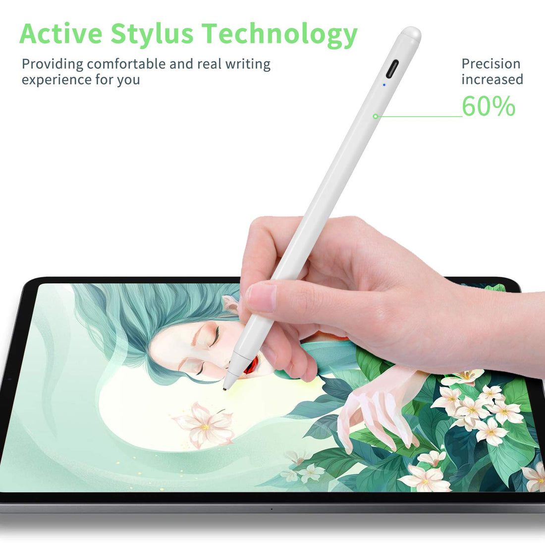 Electronic Stylus for iPad Mini 4 7.9" 2015 Pencil,Active Capacitive Pencil Compatible with Apple iPad Mini 4 7.9-inch Stylus Pens,Good on Drawing and Writing Type-C Rechargeable Pen, White