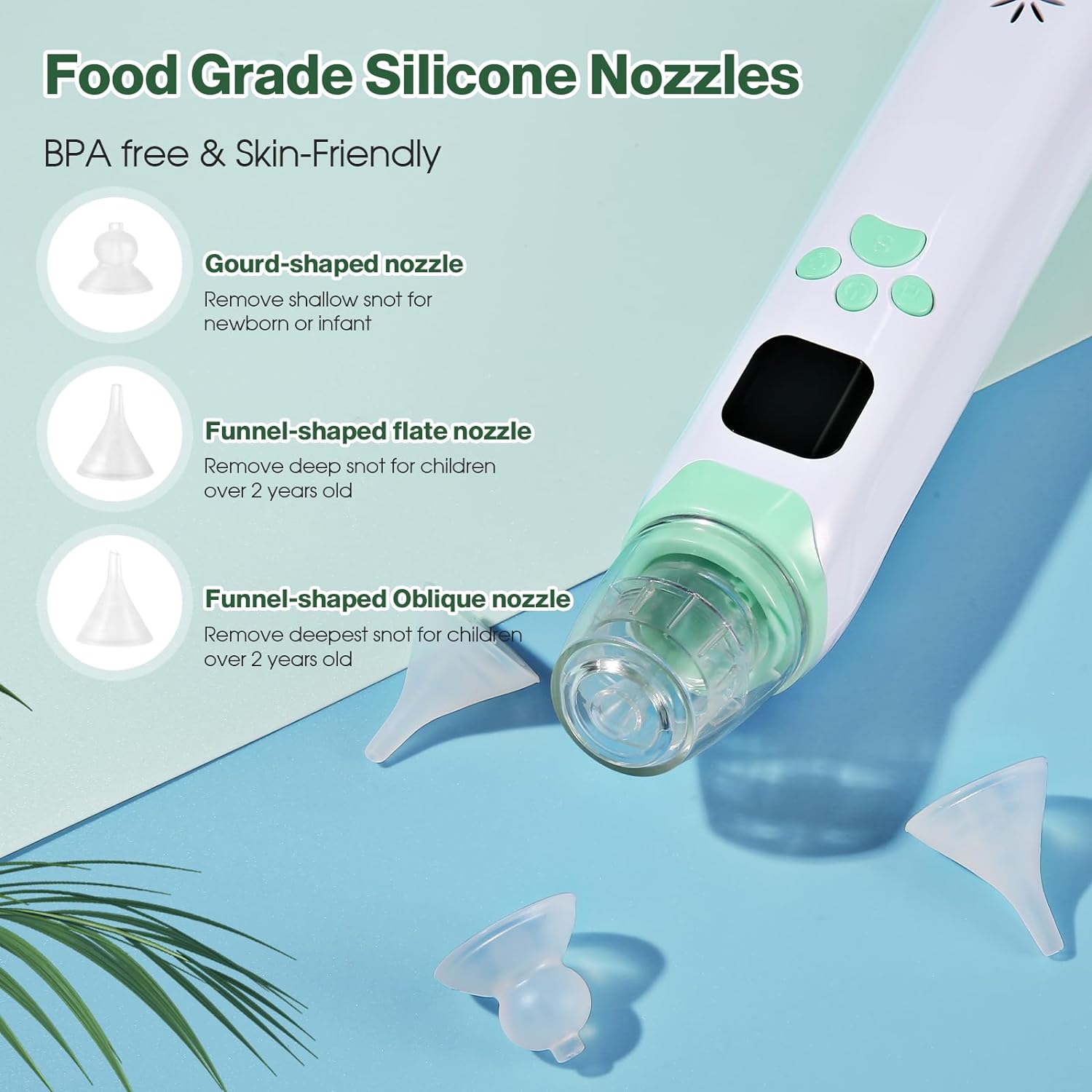 Electric Nasal Aspirator for Baby,Safe,Quick,Hygienic,Baby Nose Sucker with Adjustable 3 Levels Suction,USB Rechargeable,with 3 Silicone Heads,Nose Cleaner for Toddlers,Music & Light Soothing Function