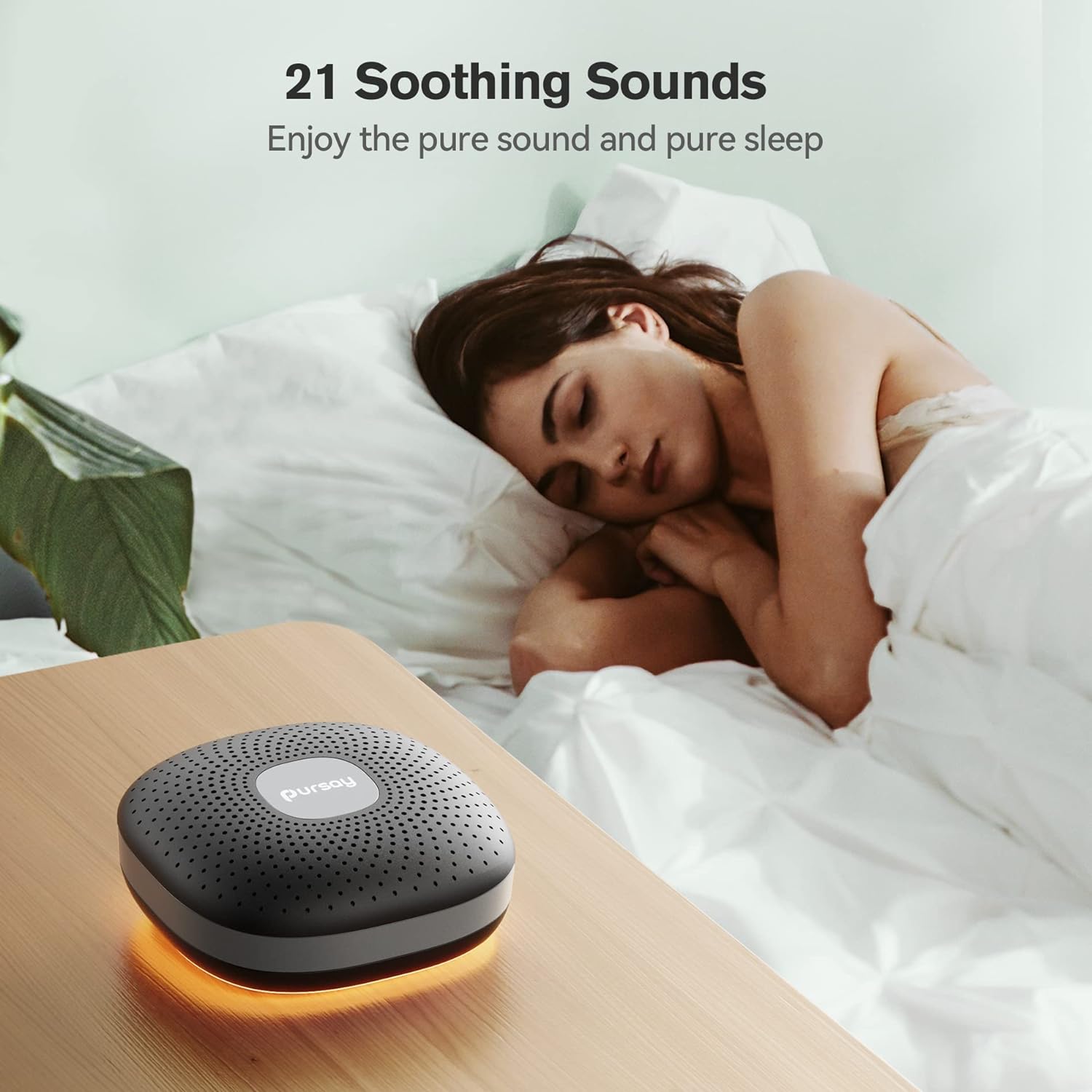 White Noise Machine for Adult Sleeping/Relieving Stress, Pursay Portable Sleep Sound Therapy Machine for Home, Office,Travel,Adjustable Night Light Brightness,1200MAH Battery Capacity