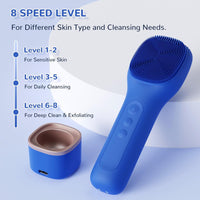 Sonic Face Cleansing Brush - CareYou Face Scrubber for Women, Rechargeable Silicone Face Brushes for Deep Cleansing and Exfoliating, 40 Days Long-Last, Heating Mode, IPX7 Waterproof - Deep Blue