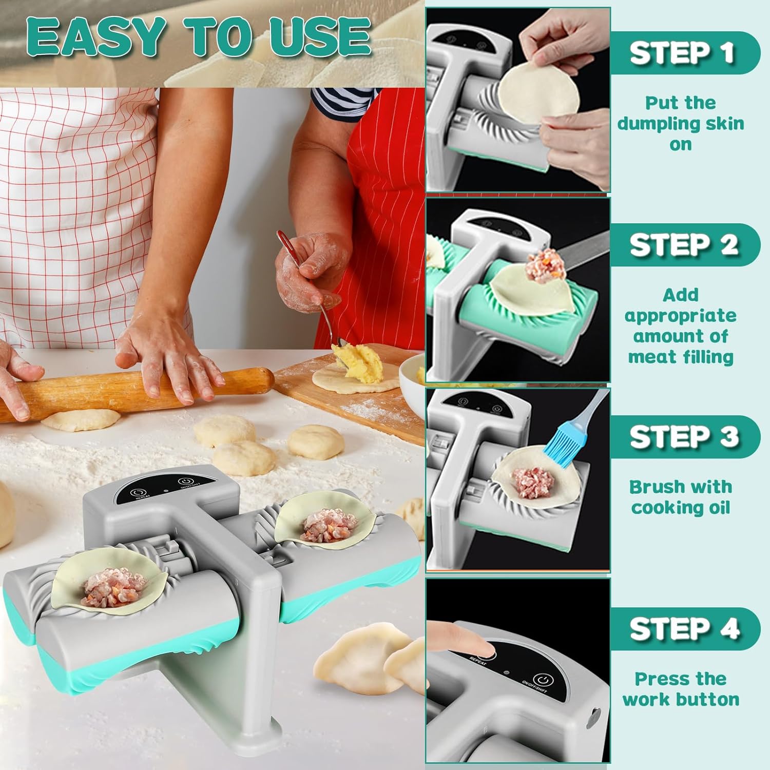 Electric Dumpling Maker Machine, 2 Size Double Head Automatic Dumpling Maker Machine Household Quick Dumpling Forming Making Tool for Kitchen Pierogi Dumpling Making