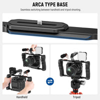 NEEWER Universal Camera Cage & Top Handle with 3/8" ARRI Locating Pins Kit, Video Rig Camera Stabilizer with Arca Type Base, Dual Handgrips, Compatible with SmallRig Accessories, CA016T