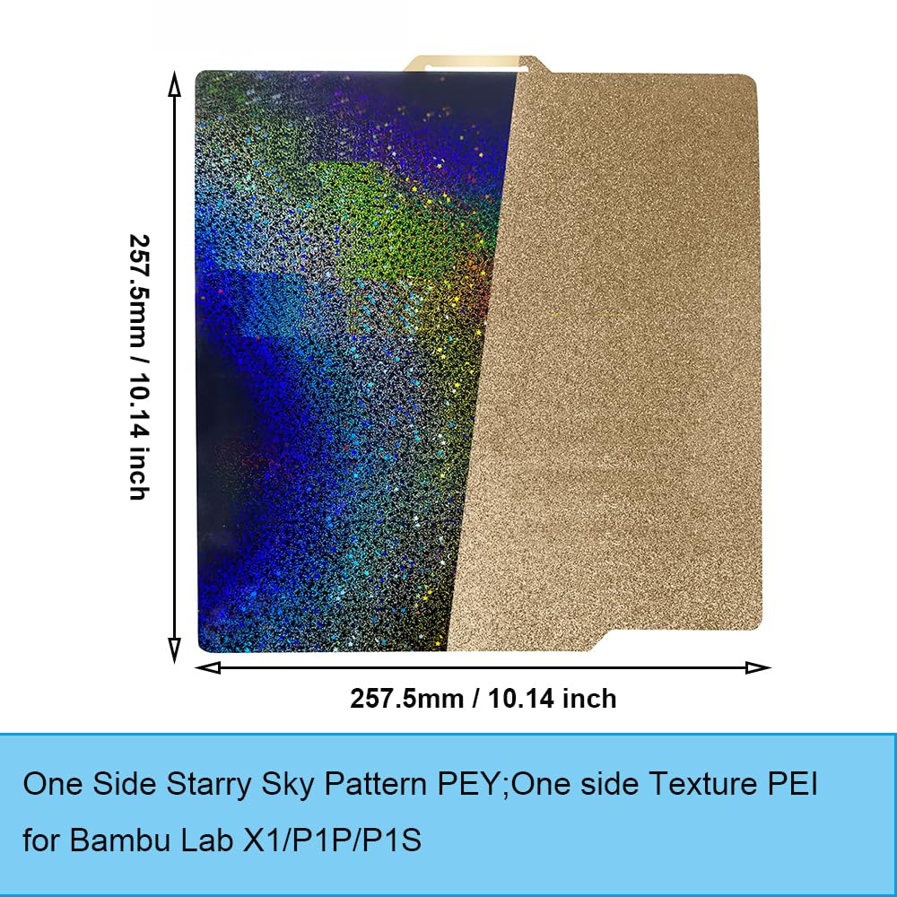 HysiPrui 3D Printer Double Sided Textured Surface PEI and Smooth PEY Sheet Build Plate - Flexible Spring Steel Heated Bed Mat with Location Hole for Bambu Lab X1, Lab P1P, Lab P1S 257.5x257.5mm