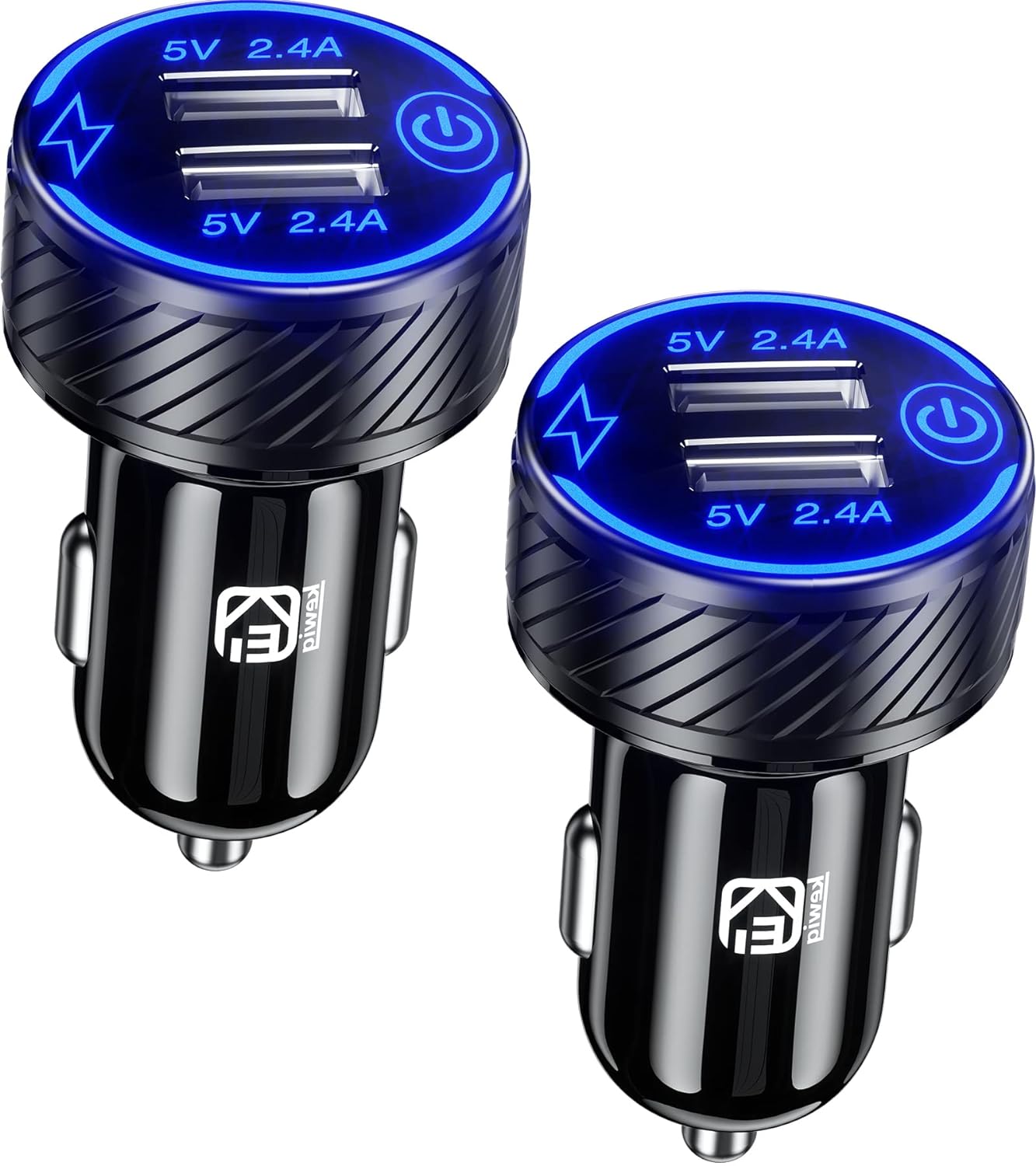 【2Pack】 USB Car Charger, Dual USB Port Car Charger Adapter, 5V/4.8A Charge Car Phone Charger with Blue LED & Touch Switch Fit for iPhone 13/12 Pro/Max/8, Galaxy S21/20/10/9 (Black)