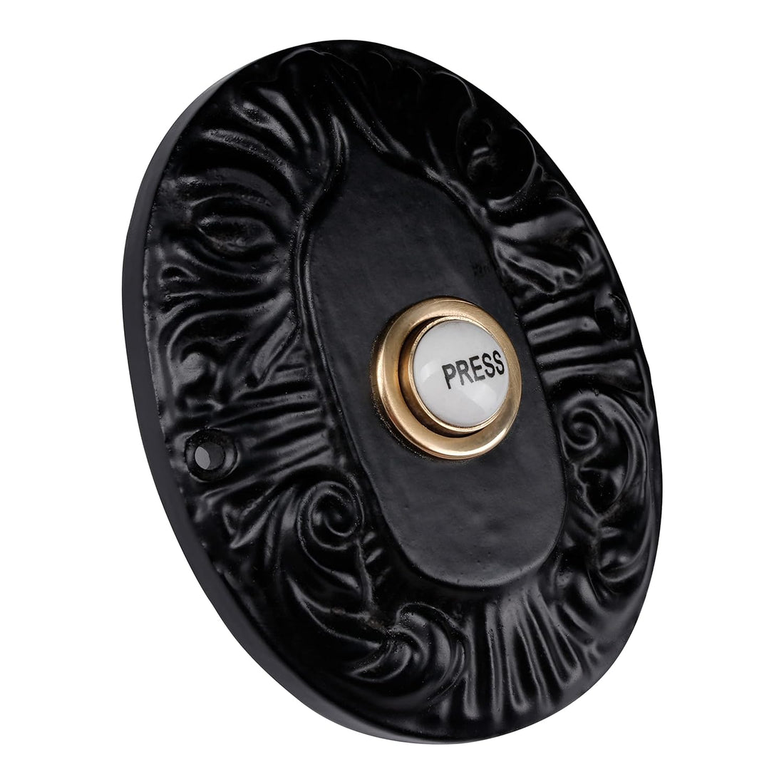 Wired Iron Doorbell Chime with Brass Porcelain Push Button Vintage in Black Powder Coat Finish Decorative Door Bell with Easy Installation, 3 7/8" X 3 1/8"