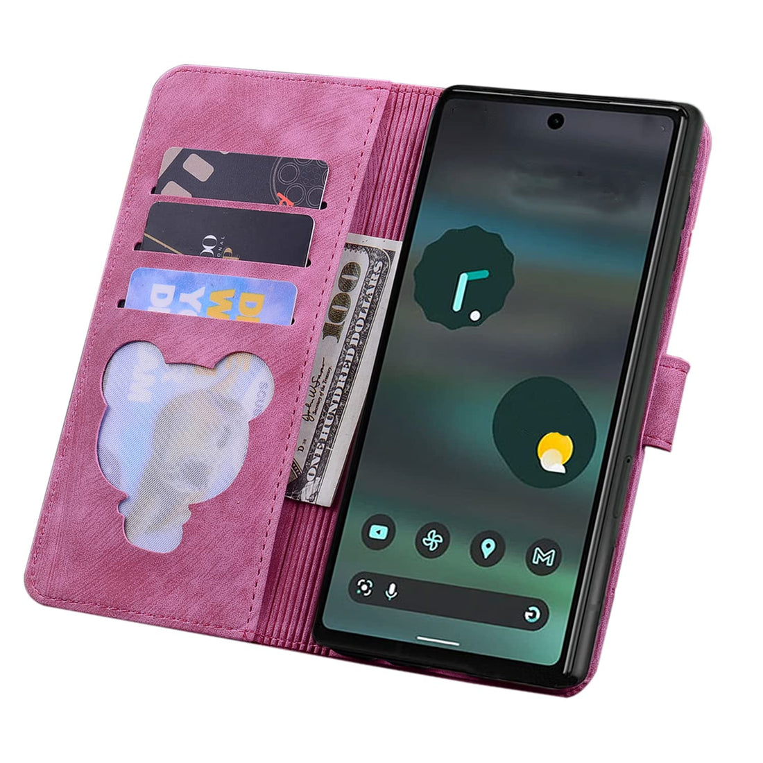 Rosbtib Flip Case Compatible with Google Pixel 8 Pro, Premium PU Leather Magnetic Closure Cover with Full Body Shockproof Wallet Phone Case Pixel 8 Pro - Cherry Rose Red