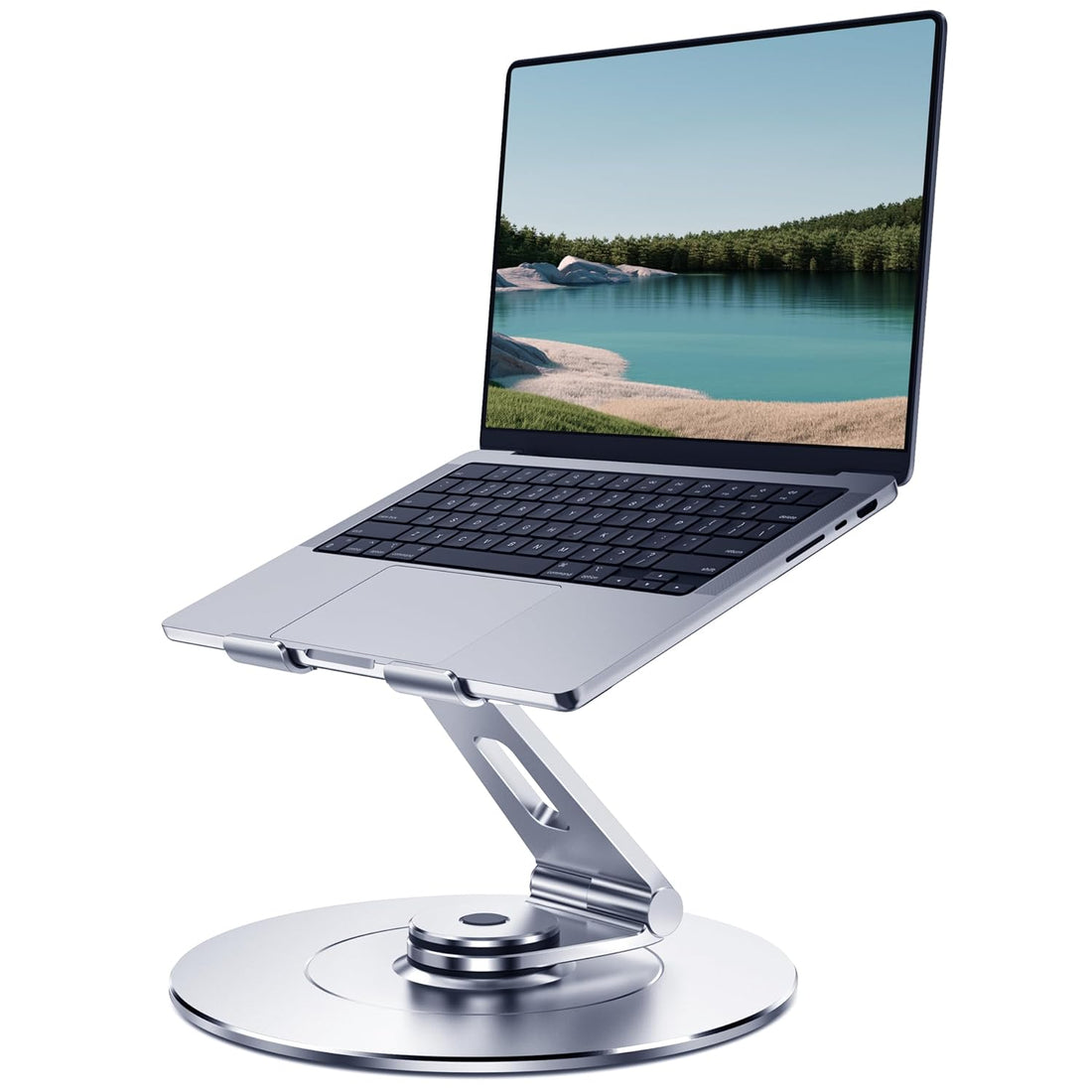 LOXP Ultra-Stable Swivel Laptop Stand for Desk with 360 Rotating Larger Base, Military-Grade Aluminum, Anti-Loosening Structure, Height Adjustable Laptop Stand, Suitable for 10"-17.3",Ocean-Grey