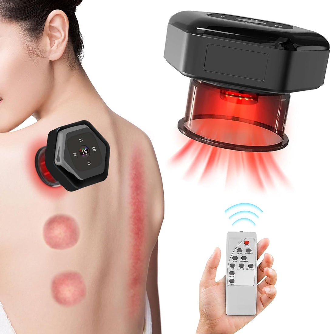 Smart Cupping Therapy Massager 4-in-1 Electric Cupping Therapy Set - Remote Control Cupping Set with Red Light, 3 Mode, 16 Level Temperature and Suction