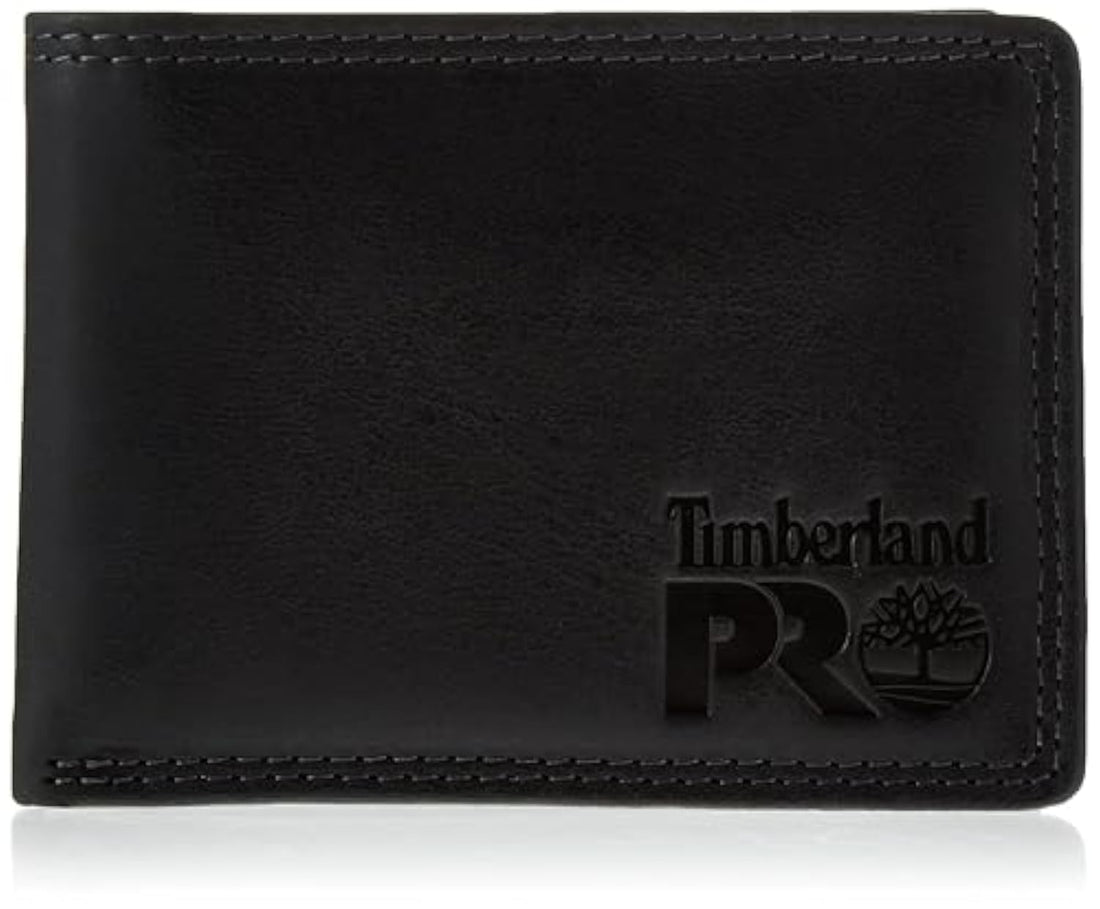 Timberland PRO Men's Leather RFID Wallet with Removable Flip Pocket Card Carrier, black/brandy, One Size