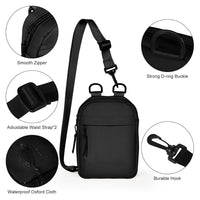 Geestock Mini Sling Bag, Men Women Waterproof Crossbody Bag, Small Chest Bag, Fanny Back, Shoulder Bag, Backpack for Travelling Hiking Travel, Black