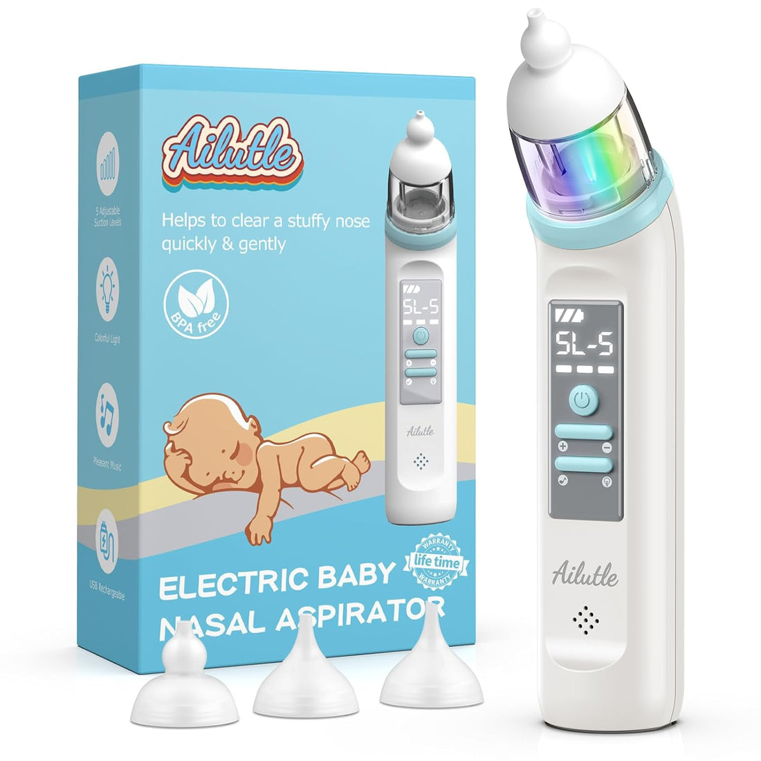 Nasal Aspirator for Baby| Nose Sucker for Baby | Electric Nasal Aspirator for Toddler | Automatic Baby Nose Cleaner USB Rechargeable with 5 Suctions Modes, Music & Colorful Light Soothing Function