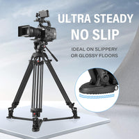 RAUBAY DV-2 Professional Fluid Head Video Tripod System, 69" Heavy Duty Camera Stands with Ground Spreader, Aluminium Twin Leg, QR Plate, Max Load 17lbs for DSLR, Digital Cine Style, Camcorder