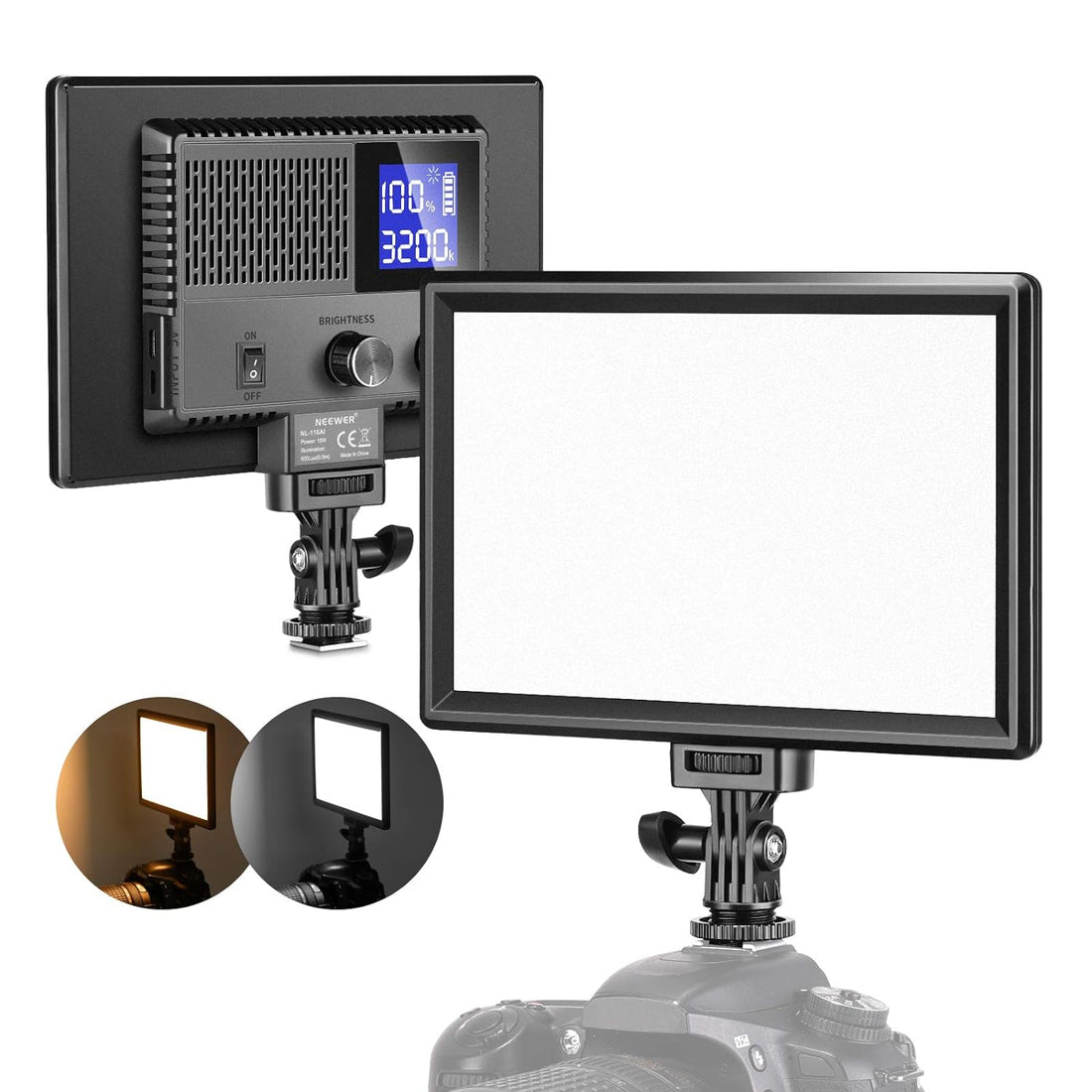 Neewer Ultra-Slim LED Video Soft Light Panel, Dimmable On Camera Video Lighting for DSLR Cameras Photography with LCD Display/3200-5600K/CRI 95+/Built-in Battery for Studio Photo Video Shooting