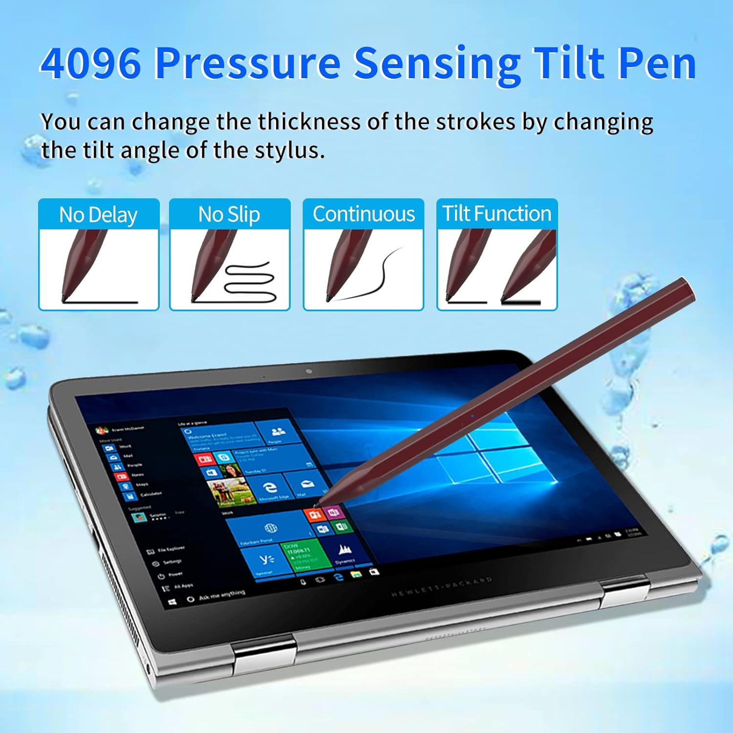 Stylus Pen for HP Envy X360 Pavilion X360 Specter X360 Spectre X2 Envy X2 Rechargeable MPP 2.0 Tilt Active Pen with 4096 Pressure Sensitivity, Palm Rejection, Magnetic Attachment Function, Red