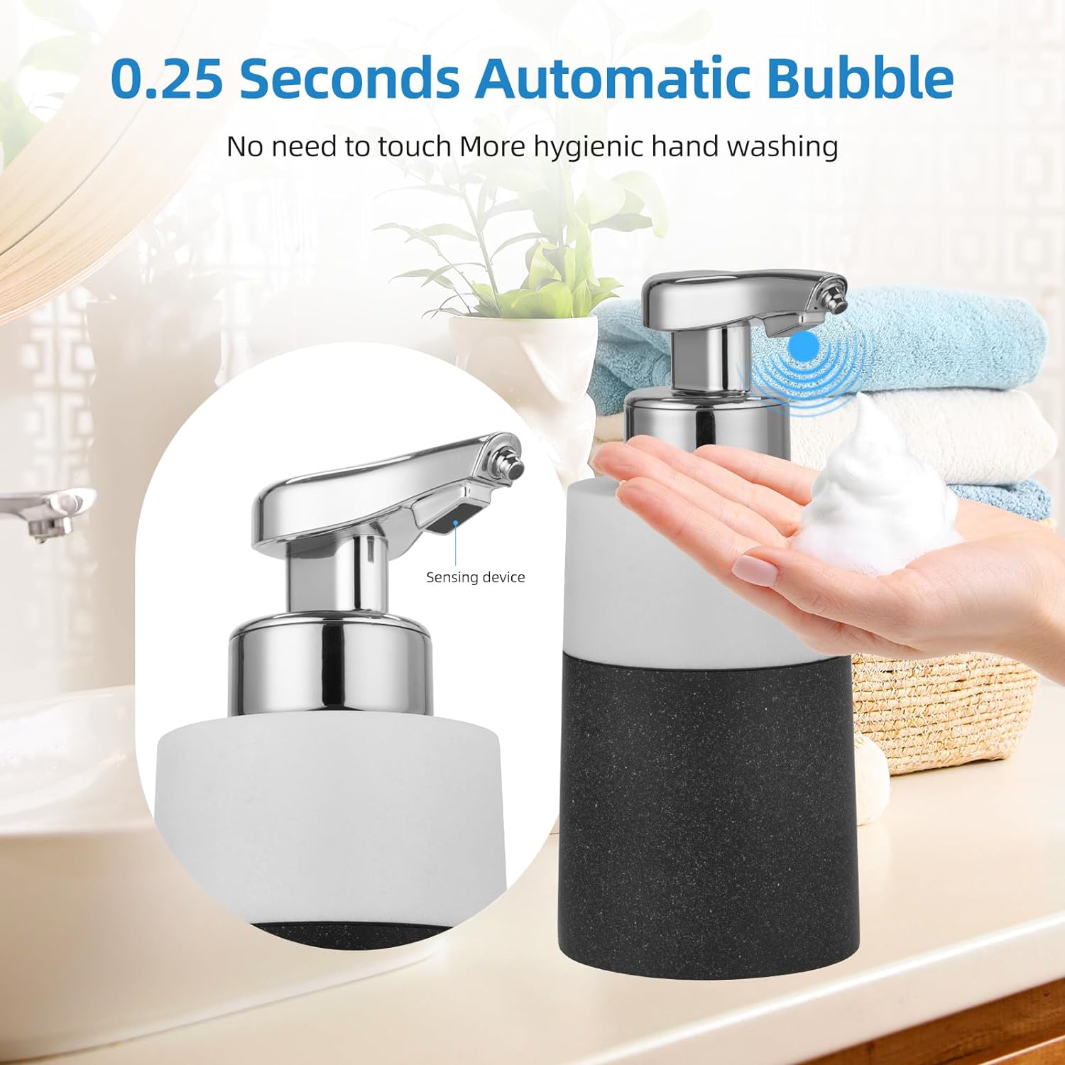 Automatic Soap Dispenser Touchless: 10oz Foaming Soap Dispenser, Hand Free Soap Dispenser Rechargeable Soap Dispenser, for Bathroom, Kitchen, Hotel