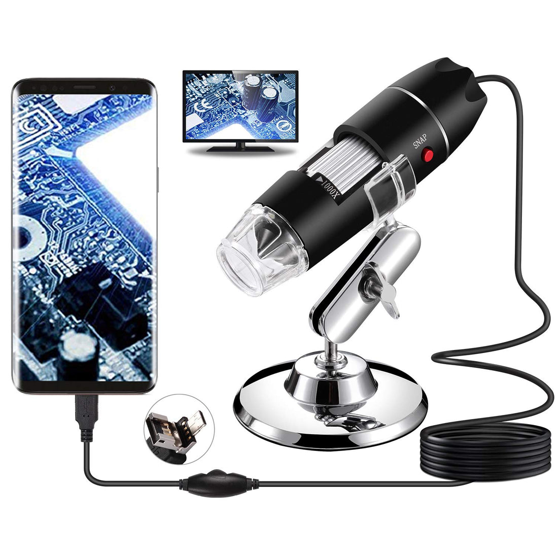 USB Digital Microscope, Bysameyee Handheld 40X-1000X Magnification Endoscope, 8 LED Mini Video Camera for Windows 7/8/10 Mac Linux Android (with OTG) (Digital Microscope)