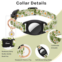 Airtag Cat Collar, HSIGIO GPS Cat Collar Breakaway with Apple Air Tag Holder & Flower Charm, Floral Cat Tracker Collar in 0.6 Inches Width for Girl Boy Cats, Kittens and Puppies (XS, Green Daisy)