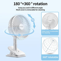 COASD Portable Rechargeable Clip on Fan, 6 inch Battery Operated Fan, 24 Hours Work Time, 4 Speeds Personal Fan, Ideal for Outdoor Camping Golf Cart Home Office Blue (modern, white)