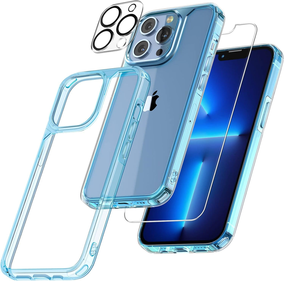 TAURI 5 in 1 Designed for iPhone 13 Pro Case, [Not Yellowing] with 2 Screen Protector + 2 Camera Lens Protector [Military Grade Protection] Shockproof Slim Phone Case 6.1 Inch, Sierra Blue