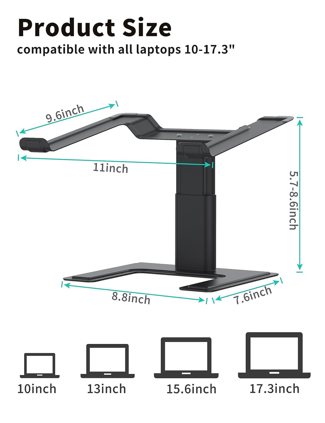 ALASHI Laptop Stand for Desk, Computer Stand Adjustable Height, Ergonomic Notebook Laptop Riser, Aluminum Metal Holder Compatible with 10 to 15.6 Inches Notebook PC Computer, Black