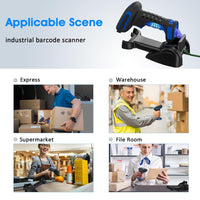 Symcode 2D Bluetooth Barcode Scanner with Wireless Charging Stand, 1968 Feet Transmission Distance 433Mhz Wireless & Bluetooth Barcode Reader, Shock Dust Proof Hands Free Bar Code Scanner Blue