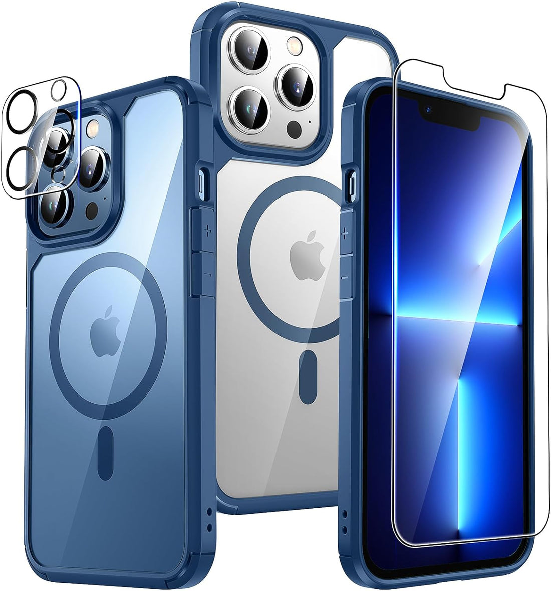 TAURI 5-in-1 Magnetic for iPhone 13 Pro Max Case Blue, [Designed for Magsafe] with 2X Screen Protectors +2X Camera Lens Protectors, [Not-Yellowing] Shockproof Slim Phone Case for iPhone 13 Pro Max