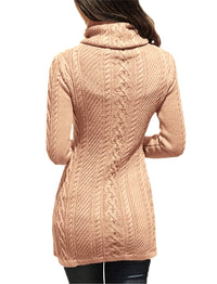 v28 Women Polo Neck Turtleneck Knit Stretchable Elasticity Long Slim Sweater, Pink, Medium