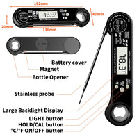 Instant Read Meat Thermometer Digital,judogolf ipx6 Candy Thermometer Food Thermometer Cooking Thermometer with Backlight, Calibration, and Foldable Probe for Grilling(Black)