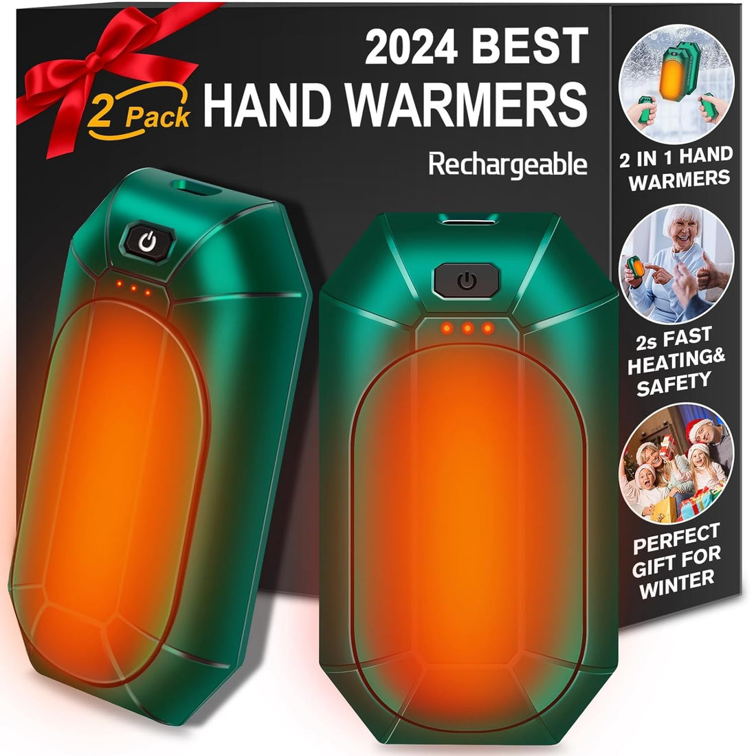 2-Pack Hand Warmers Rechargeable,Portable Electric Hand Warmers Reusable,2 in 1 Handwarmers,Outdoor/Indoor/Working/Studying/Camping/Hunting/Golf/Pain Relief/Games/Warm Gifts for Men Women Kids