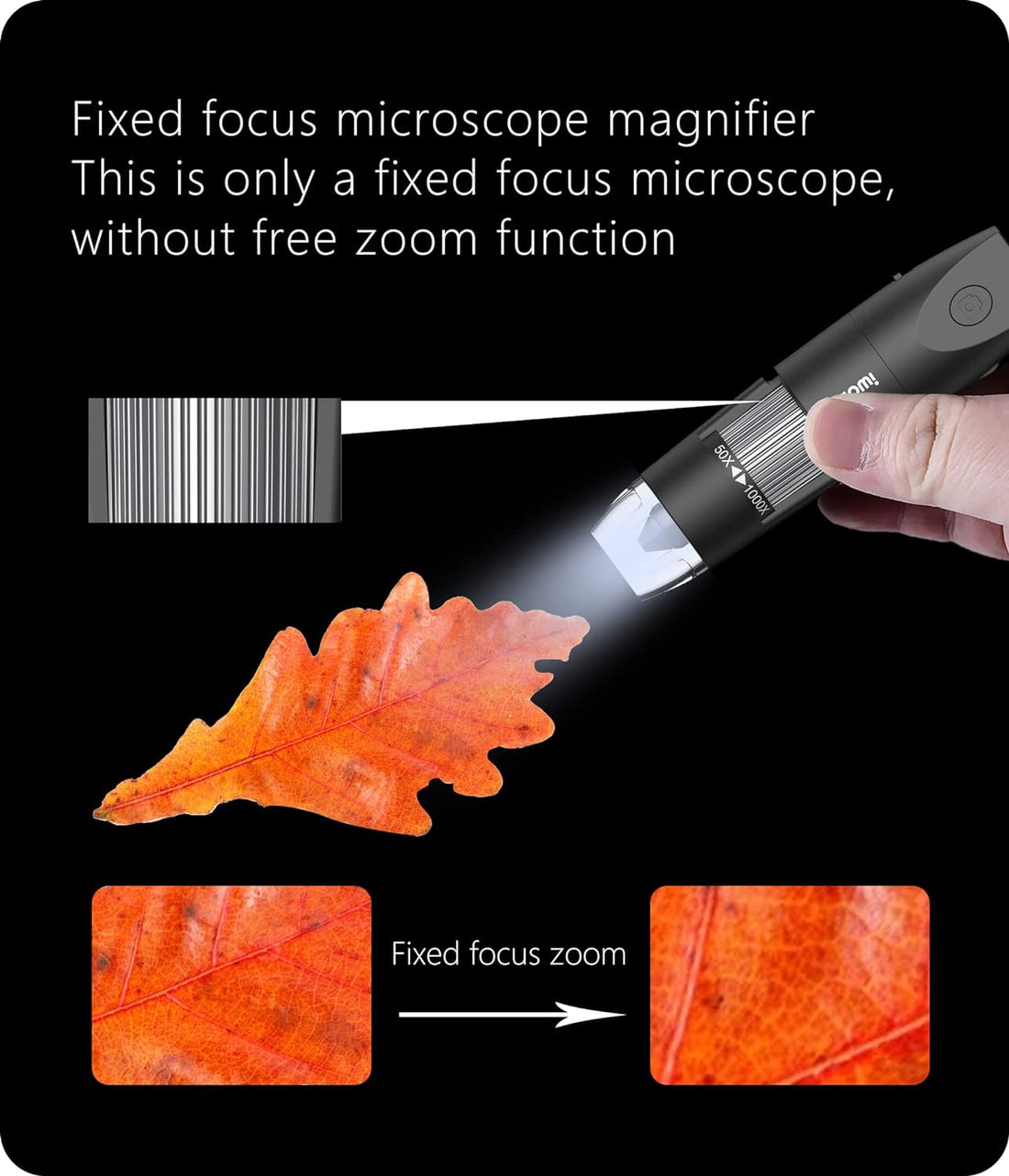 Digital Microscope Wireless Pocket Handheld USB Microscopes, 50x-1000x Zoom Fixed Focus HD Magnifier with LEDs, Inspection Camera Compatible with iPhone, Android Phone, MacBook, Windows PC (Black)