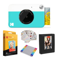 Kodak Printomatic Instant Camera (Blue) Gift Bundle + Zink Paper (20 Sheets) + Deluxe Case + 7 Fun Sticker Sets + Twin Tip Markers + Photo Album + Hanging Frames + Comfortable Neck Strap