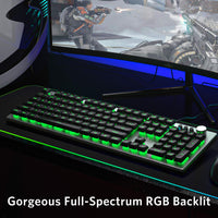 FIODIO Membrane Gaming Keyboard, Wired RGB Rainbow Backlit Keyboard, Ergonomic Standard Keyboard for Desktop, Computer and PC, Silver-Black (FK-2028-US)