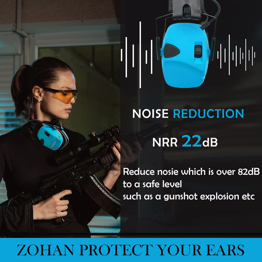 ZOHAN EM054 Electronic Ear Protection for Shooting Range with Sound Amplification Noise Reduction, Ear Muffs for Gun Range (Blue-Pink)