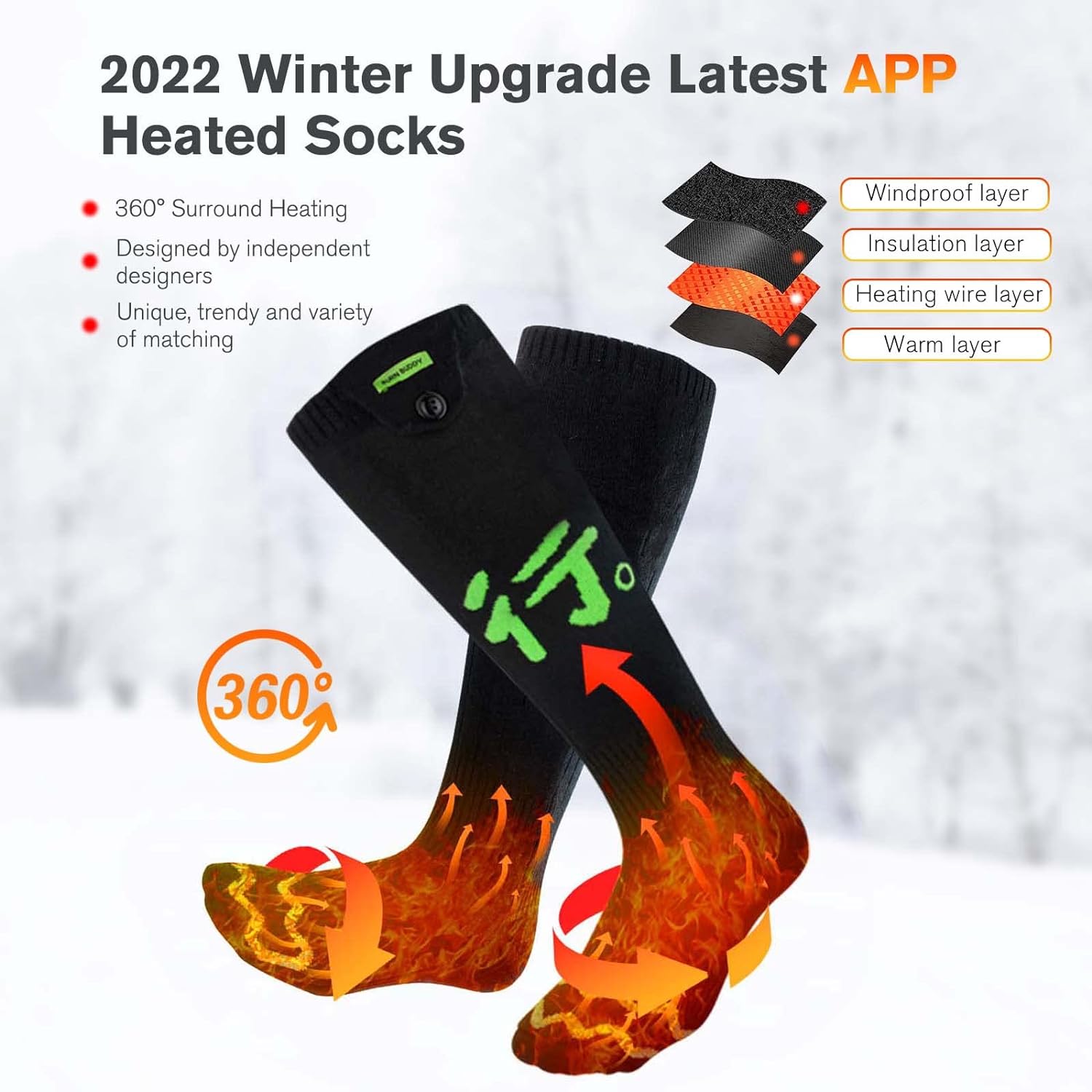 Heated Socks for Men Women, APP Control Battery Heated Socks Rechargeable Washable, Electric Socks Foot Warmer for Hiking Biking Camping Skiing Hunting Outdoor Work, Heating Socks Warm Socks