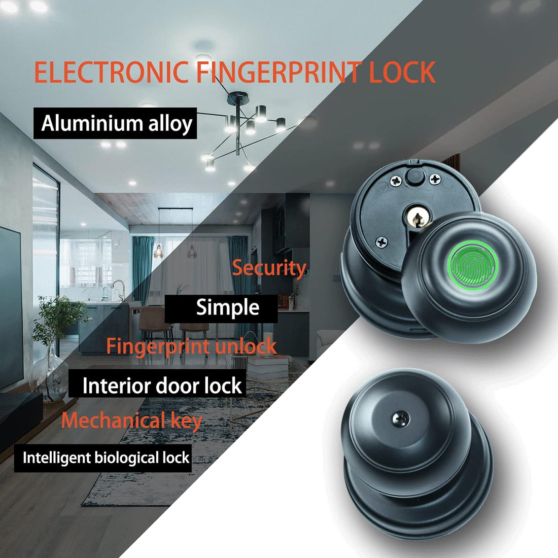 PHIPULO Fingerprint Door Knob,Biometric Smart Lock with APP Remote Control for Bedroom,Office,Apartment,Hotel,Cloakroom