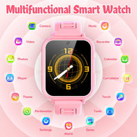 Waterproof Touch Screen Smart Watch with 24 Puzzle Games HD Camera Music Player Pedometer Alarm Clock and Selfie Cam - Great Learning Toy for Kids (Pink)