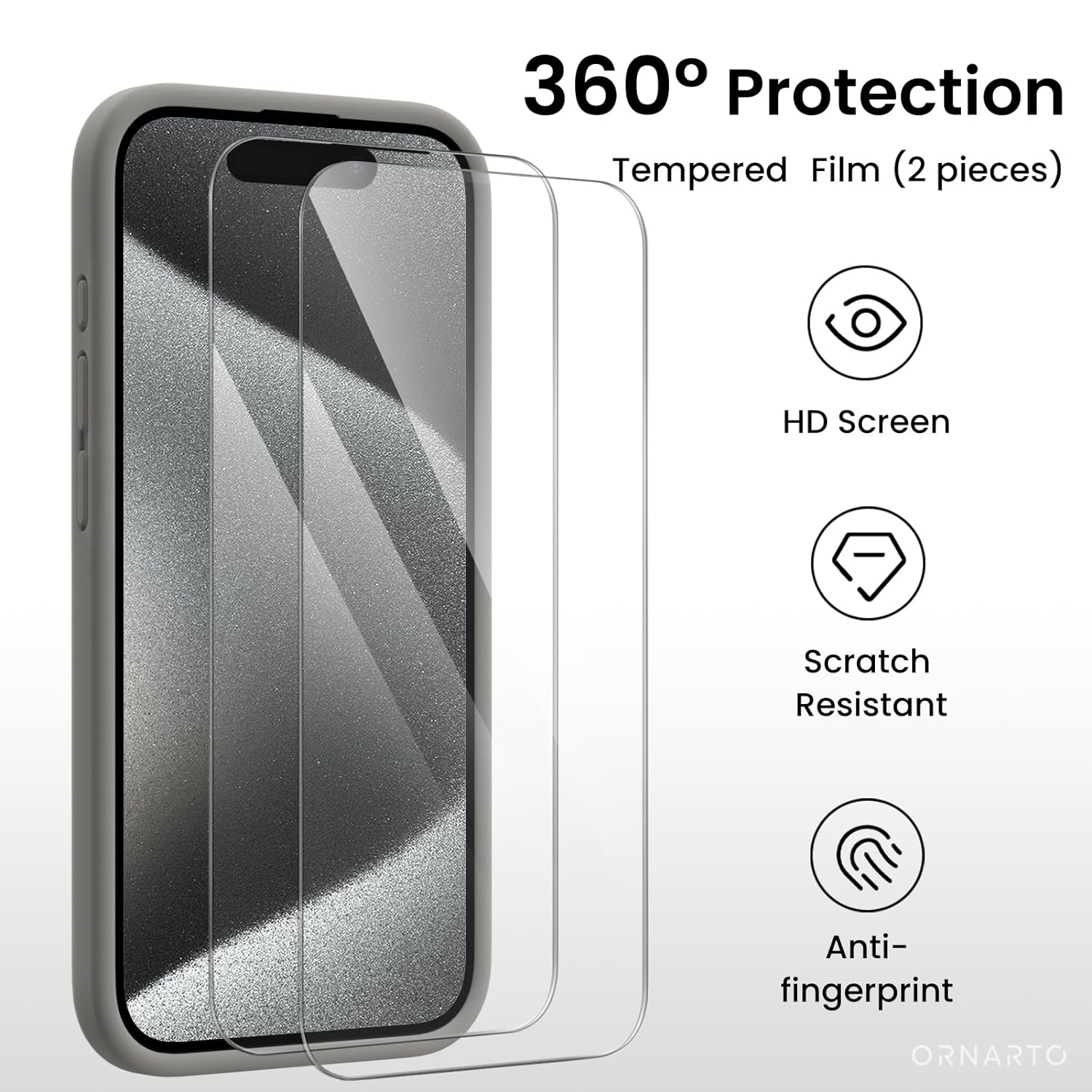 ORNARTO Designed for Case with 2X Screen Protector, [Upgraded Camera Protection] Soft Liquid Silicone Gel Rubber Cover, Full Body Shockproof Phone Case 6.7"-Gray