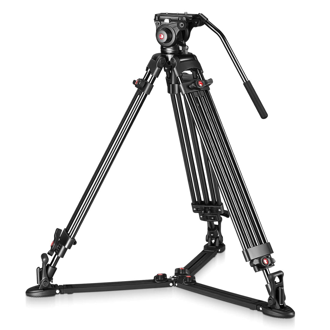 RAUBAY DV-2 Professional Fluid Head Video Tripod System, 69" Heavy Duty Camera Stands with Ground Spreader, Aluminium Twin Leg, QR Plate, Max Load 17lbs for DSLR, Digital Cine Style, Camcorder