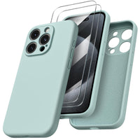 ORNARTO Designed for iPhone 15 Ultra Case with 2X Screen Protector, Liquid Silicone Gel Rubber Cover [Camera Protection + Soft Microfiber Lining], Shockproof Protective Phone Case 6.7 Inch-Succulent