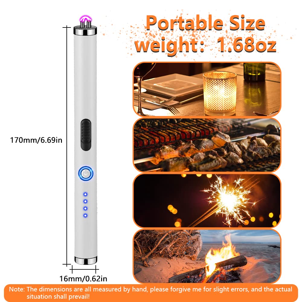 COMANYI Lighter Electric Lighter Candle Lighter USB Rechargeable Lighter with Upgraded LED Battery Display Safety Switch Flameless Plasma Windproof for Candle Cooking BBQs Fireworks (White)