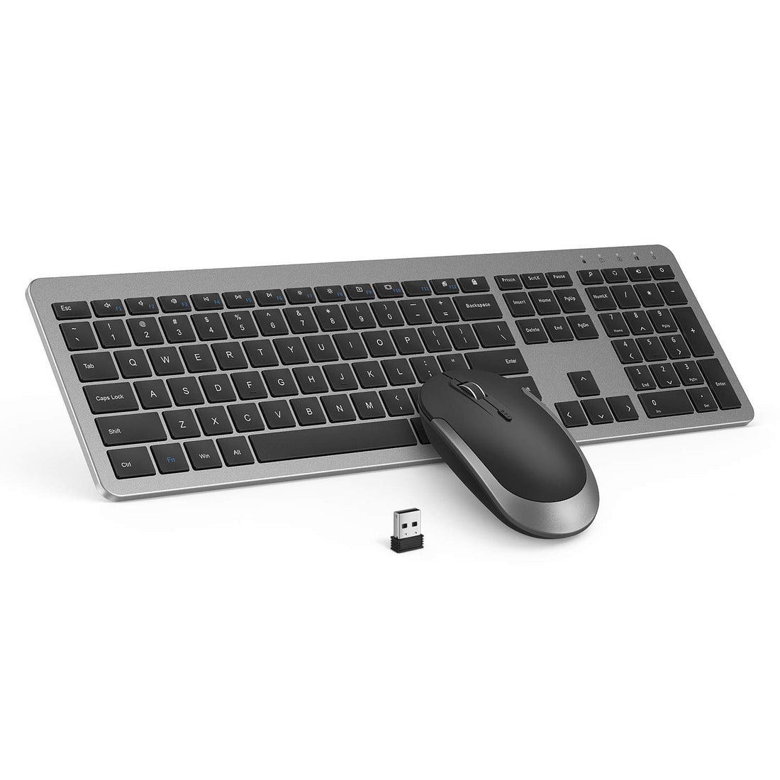 Wireless Keyboard and Mouse Combo - Full Size Slim Thin Wireless Keyboard Mouse with Numeric Keypad 2.4G Stable Connection Adjustable DPI (Grey & Black)