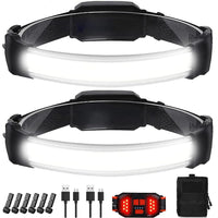 LED Headlamp 2 Pack,Super Bright 1500Lumen 6 Modes USB Rechargeable Headlamp with Tail Red Light(Individual Control),Wide Beam Illumination Waterproof Headlamp for Outdoor Running Hunting Camping Gear