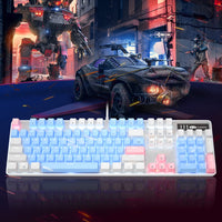 MageGee Mechanical Gaming Keyboard, 104 Keys White Backlit Mechanical Keyboards with Red Switches & Double-Shot Keycaps, Wired Ergonomic Computer Keyboard for Desktop, PC Gamers (White & Blue)