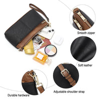 CLUCI Small Crossbody Purses for Women Shoulder Bags, Leather Purse with Wristlet and Adjustable strap, Women's Clutch Purses, Black With Brown, Medium