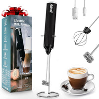 Tulevik Milk Frother For Coffee With Stand, USB Charge Handheld Foam Maker, USB-Rechargeable Drink-Mixer with 2 Stainless Whisks 3-Speed Adjustable for Coffee, Hot Chocolate, Milkshakes, Egg (Black)