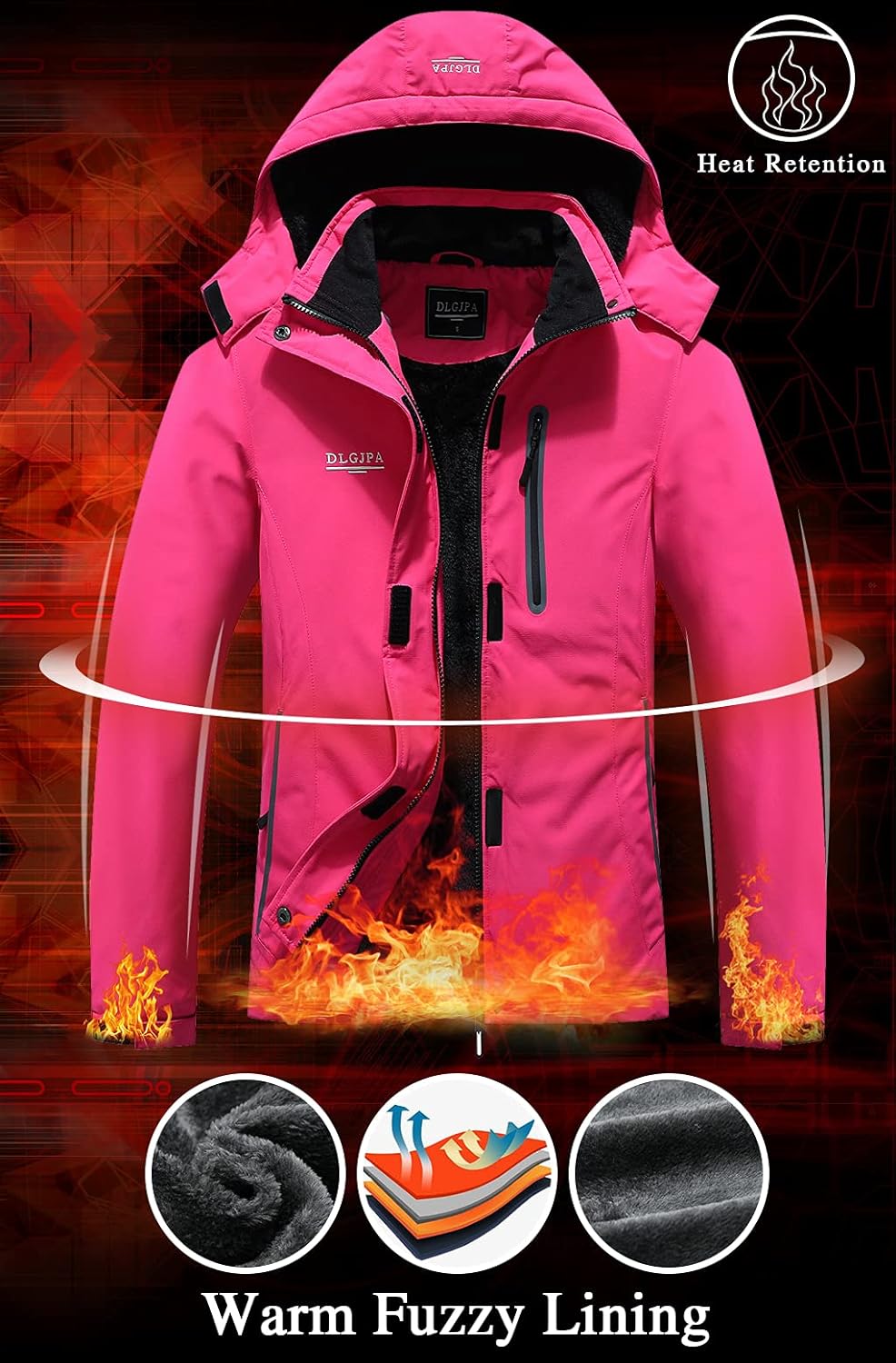 DLGJPA Women's Mountain Waterproof Ski Jacket Hooded Windbreakers Windproof Raincoat Winter Warm Snow Coat