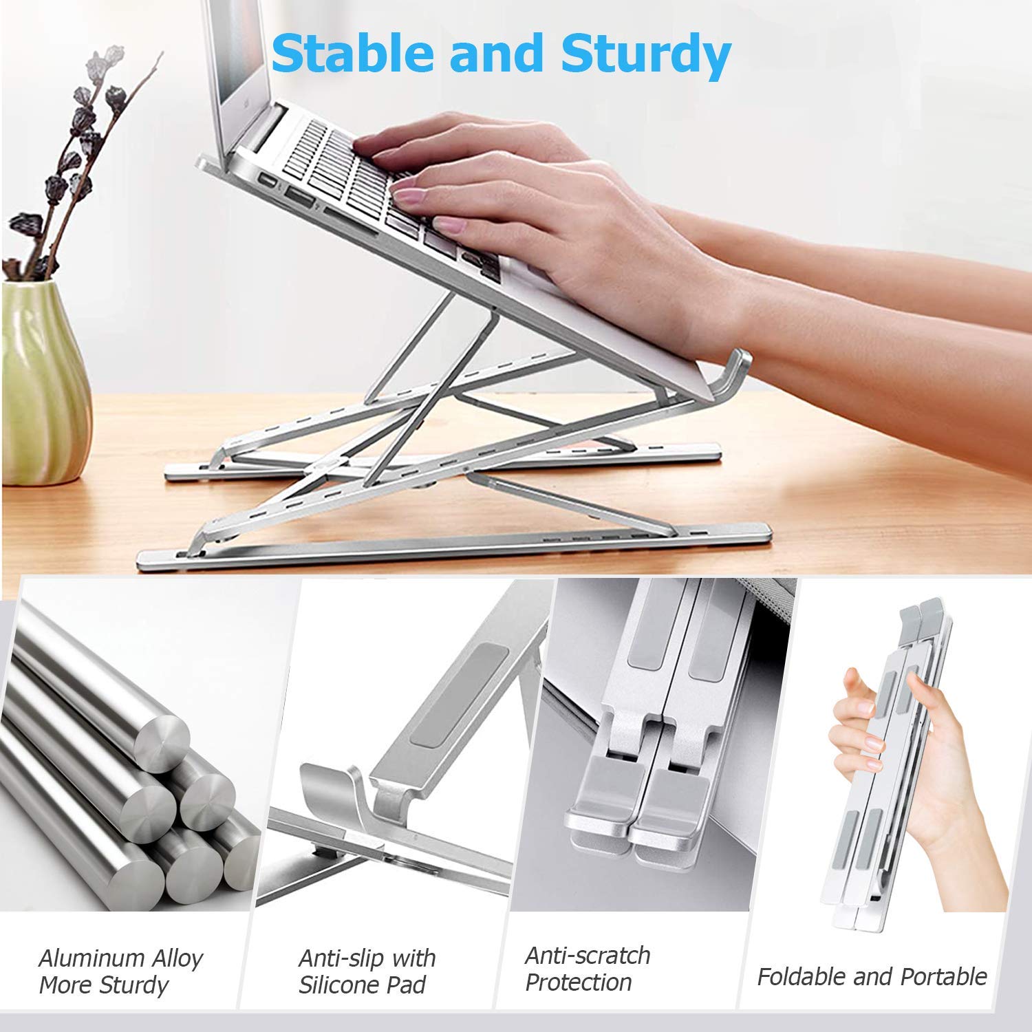 Laptop Stand for Desk，Stable MacBook Pro Stand，Ergonomic Aluminum Computer Riser for 12 13 15 16 17 inch ，Computer Cooling Stand for Mac MacBook Pro Air,HP, Dell, More PC Notebook (Light Silver)